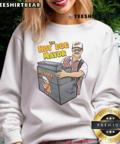 Funny hot dog mayor sweatshirt featuring a whimsical graphic of a hot dog in a mayor's outfit, perfect for quirky fashion.
