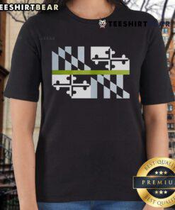 Good Green Line Maryland Flag Ladies Tee featuring a stylish design of the Maryland state flag on a comfortable shirt.