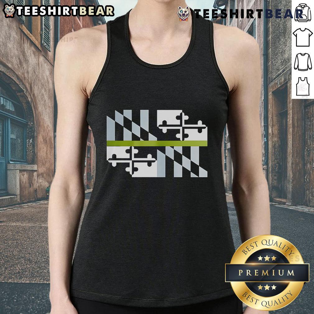 Good Green Line Maryland Flag Tank Top featuring vibrant Maryland flag design on a stylish tank for summer wear.
