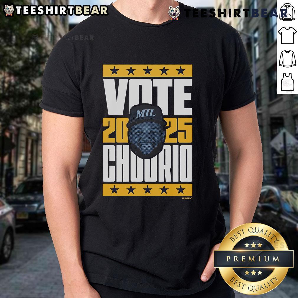 Alt Text: Good Jackson Chourio 2025 Vote T-Shirt featuring bold graphics promoting the candidate for the upcoming election.