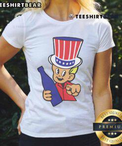 Good Little Uncle Sam Ringer Ladies Tee featuring a patriotic design for stylish summer wear.