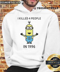 Good Minions I Killed 4 People in 1996 cartoon hoodie featuring colorful minion graphics and bold text design.