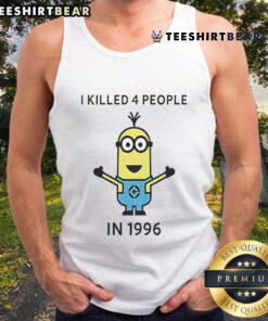 Good Minions I Killed 4 People In 1996 cartoon tank top featuring vibrant colors and playful minion graphics.