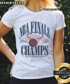 Good Oklahoma City Thunder 2025 NBA Finals Champions Fade Away Retro Ladies Tee in vibrant colors, perfect for fans.