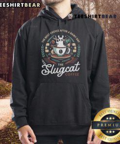 Good Slugcat Coffee emblem hoodie featuring a unique design, perfect for coffee lovers and fans of cozy apparel.