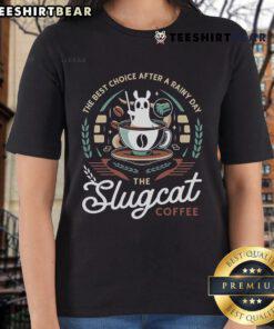 Good Slugcat Coffee emblem on a stylish ladies tee, perfect for coffee lovers and fans of unique graphic apparel.