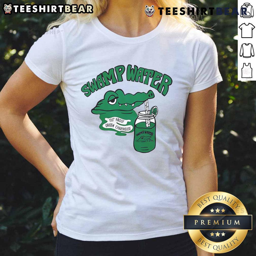 Good Swamp Water 110 Proof Green Chartreuse Ladies Tee featuring vibrant green design for stylish women.