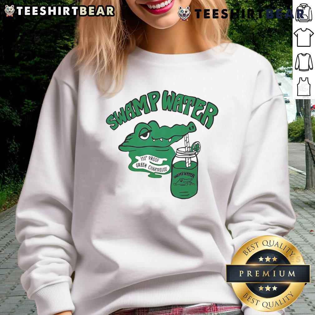 Good Swamp Water 110 Proof green chartreuse sweatshirt, perfect for stylish comfort and outdoor adventures.