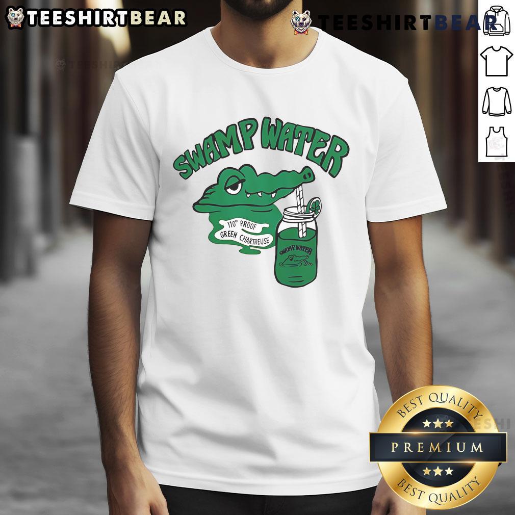 Good Swamp Water 110 Proof Green Chartreuse T-Shirt featuring a vibrant design, perfect for cocktail enthusiasts.
