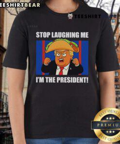 Funny 'Good Trump Always Chickens Out' tee for women, featuring humor about Trump and tacos. Perfect for casual wear!