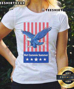Hot Commie Summer Eagle Ladies Tee featuring a stylish eagle graphic on a vibrant summer-themed shirt for women.