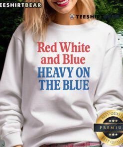 Hot red, white, and blue sweatshirt featuring a bold blue design, perfect for patriotic celebrations and casual wear.