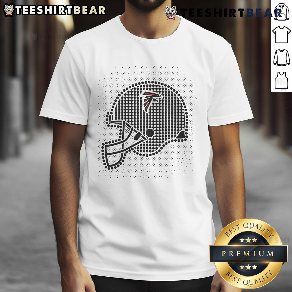 Alt Text: Stylish Atlanta Falcons polka dots helmet t-shirt, perfect for fans showcasing team spirit and casual style.