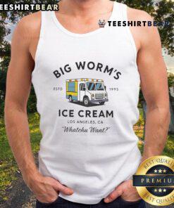 Nice Big Worms Ice Cream tank top from Los Angeles, CA, featuring 'Whatchu Want' design, established 1995.