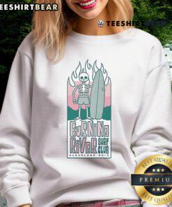 Nice Burning River Surf Club skeleton sweatshirt in vibrant colors, perfect for surf enthusiasts and casual wear.