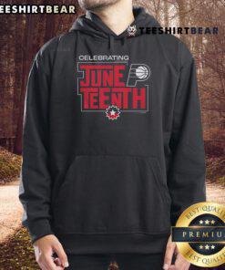 Person wearing a Nice Celebrating Juneteenth Indiana Pacers hoodie, showcasing vibrant colors and festive design.