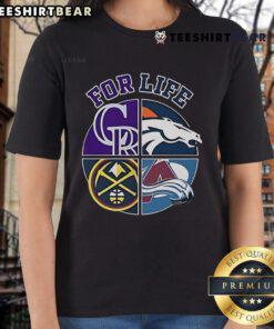 Denver Broncos, Rockies, Nuggets, and Avalanche sports team logo on a ladies tee shirt - perfect for fans.