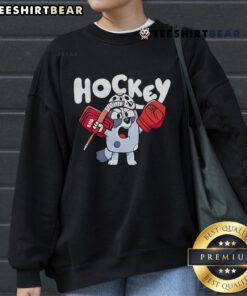 Bluey cartoon sweatshirt featuring a nice hockey design, perfect for fans of Bluey and cozy sports apparel.