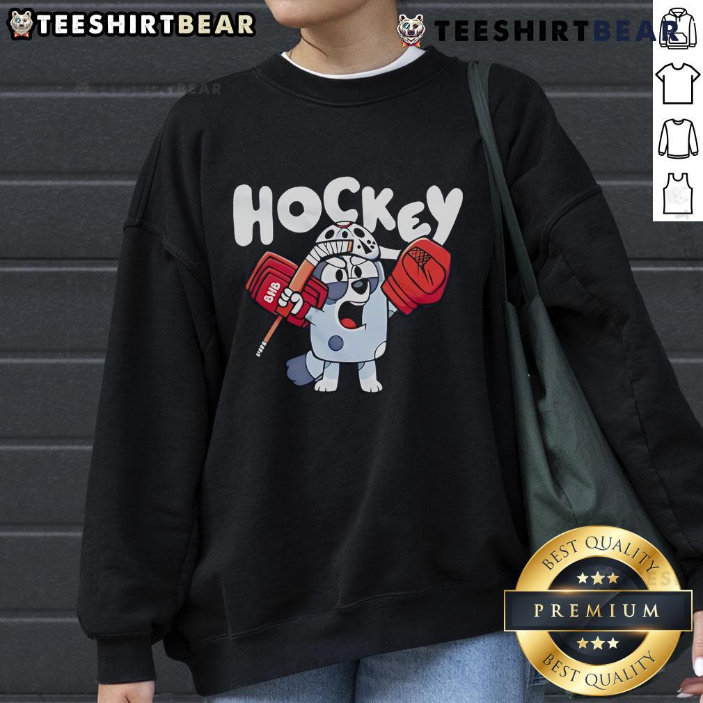 Bluey cartoon sweatshirt featuring a nice hockey design, perfect for fans of Bluey and cozy sports apparel.