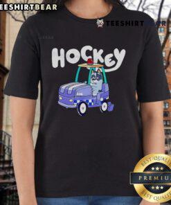 Blue ladies tee featuring a nice hockey design, perfect for fans looking for stylish sports apparel.