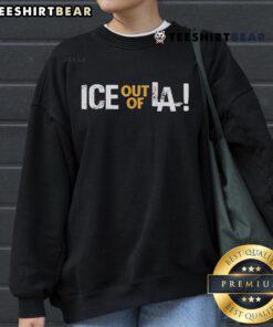Anti-ICE sweatshirt worn during immigration protests in Los Angeles, showcasing solidarity against ICE actions in the USA.