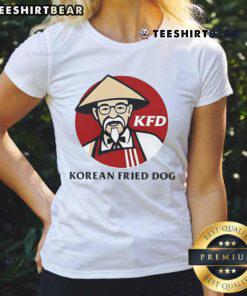 Nice Korean Fried Dog KFD logo on a stylish ladies tee, showcasing trendy design and comfort for food lovers.
