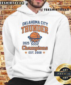 Alt Text: 2025 OKC Thunder Champions hoodie featuring vibrant colors and logo, perfect for fans in Nice, Oklahoma City.