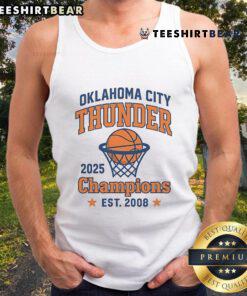 Alt Text: 2025 OKC Thunder Champions tank top featuring vibrant design, perfect for Oklahoma City fans and sports enthusiasts.
