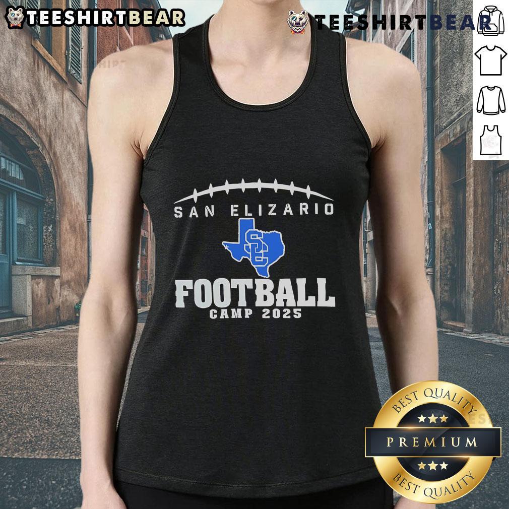2025 Nice San Elizario Football Camp tank top featuring vibrant design and camp logo, perfect for athletes.