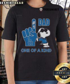 Alt Text: Unique ladies tee featuring Snoopy with Los Angeles Dodgers design, perfect for fans and collectors.
