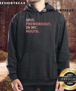 Person wearing a Nice Spit Preworkout hoodie, showcasing vibrant design and fitness lifestyle in an energetic setting.
