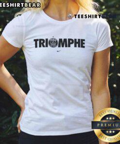Stylish Nice Triomphe PSG Champions Ladies Tee featuring team colors and logo, perfect for fans and casual wear.