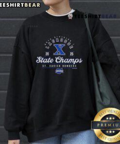 Official 2025 OHSAA Boys Lacrosse D1 State Champions St. Xavier Bombers sweatshirt showcasing team pride.