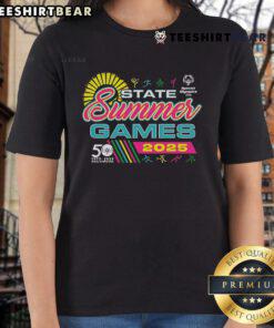 Official 2025 SOOH State Summer Games ladies tee in vibrant colors showcasing athletic spirit and event branding.
