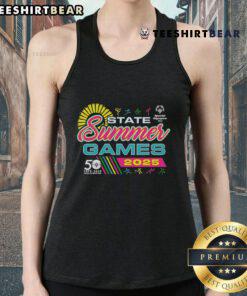 Official 2025 SOOH State Summer Games tank top featuring vibrant design and logo, perfect for summer sports events.