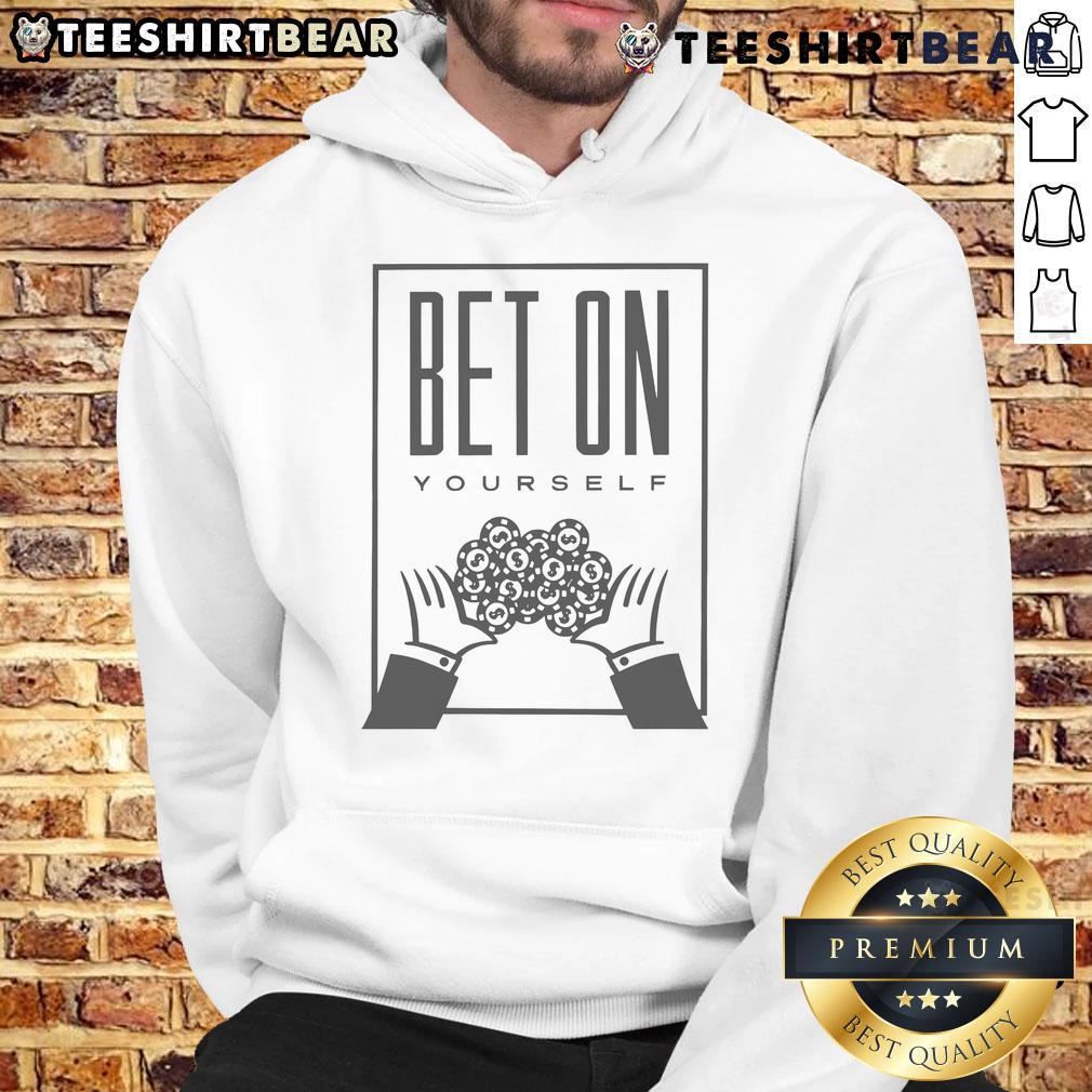 Official Bet On Yourself More Life Garments hoodie in black, showcasing motivational design for everyday wear.