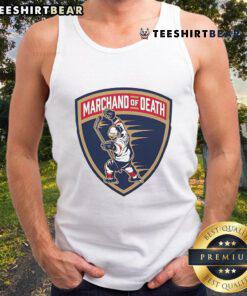 Official Brad Marchand 'Marchand of Death' tank top featuring Florida Panthers logo, perfect for hockey fans.