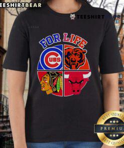 Official Chicago Cubs Bulls Bears Blackhawks For Life Ladies Tee in stylish design, perfect for sports fans.