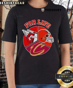 Official Cleveland Guardians, Browns, and Cavaliers For Life ladies tee showcasing team pride and style.