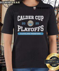 Alt Text: Official Cleveland Monsters 2025 Calder Cup Playoffs ladies tee featuring team logo and stylish design for fans.