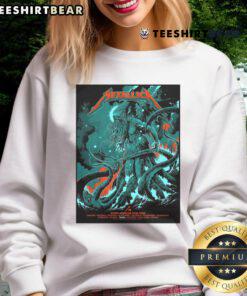 Alt Text: Official Metallica M72 Tampa 2025 poster on sweatshirt, showcasing the concert at Raymond James Stadium, Florida.