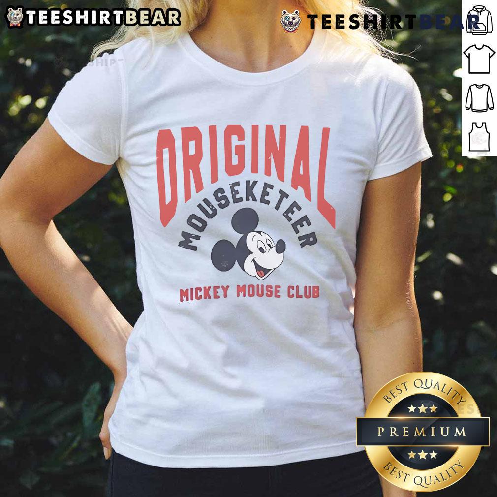 Alt Text: Official Mickey Mouse Original Mousekeeter Ladies Tee featuring a vibrant design of Mickey Mouse on a stylish shirt.