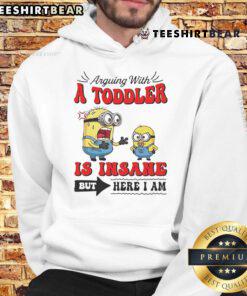 Official Minion hoodie featuring a playful design of a Minion arguing with a toddler, perfect for fun and quirky fashion.