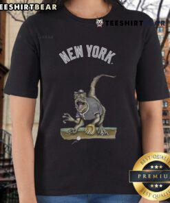 Official New York Yankees Tiny Turnip Velociraptor Ladies Tee featuring a fun dinosaur design for female fans.