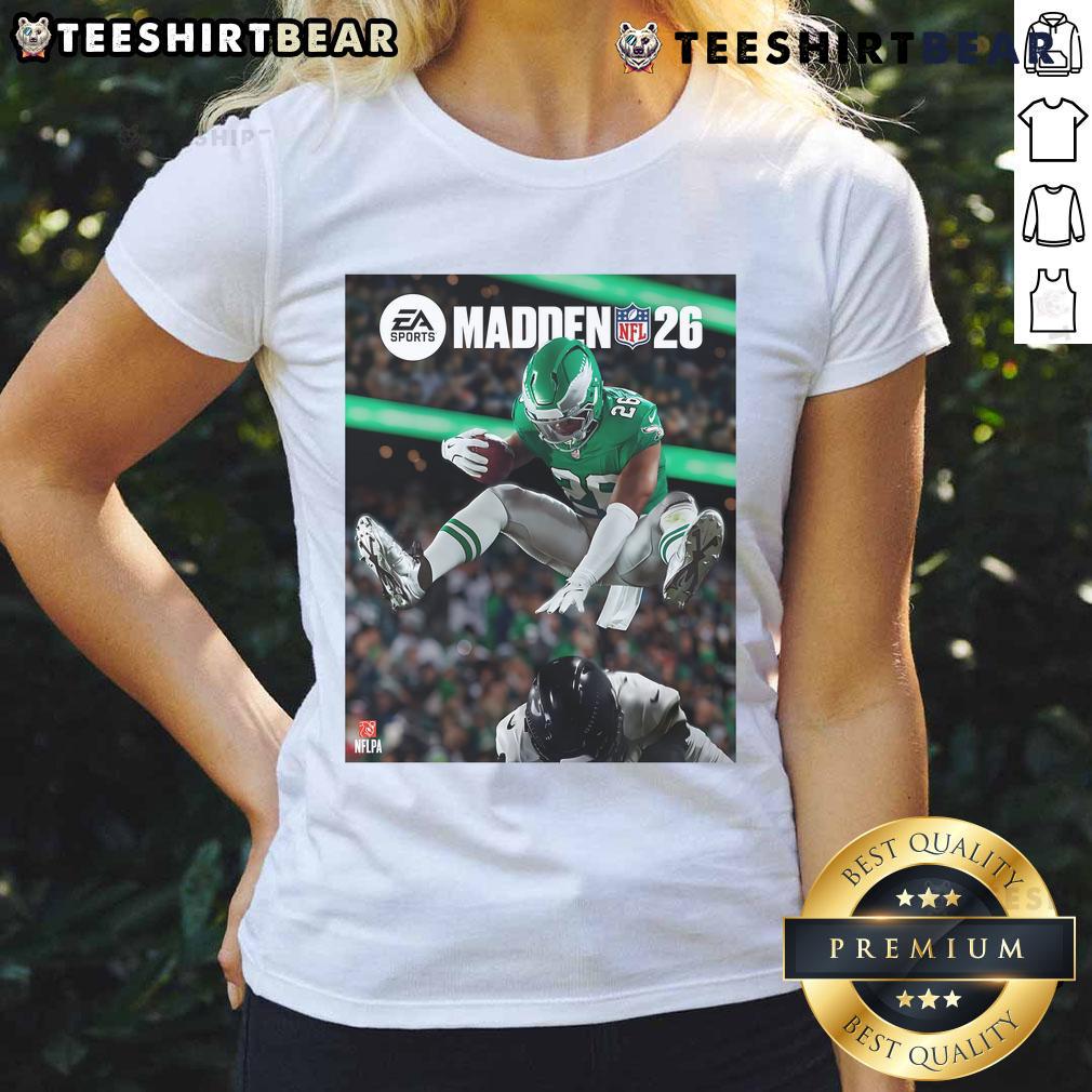 Saquon Barkley hurdles an opponent on the Madden NFL cover, showcasing his skills for Philadelphia Eagles fans.