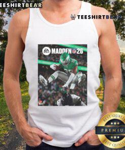 Alt Text: Saquon Barkley leaps gracefully in a Philadelphia Eagles jersey on the Madden NFL tank top cover.