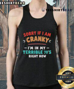Vintage tank top featuring 'Sorry I'm Cranky' slogan, perfect for 70s style enthusiasts and retro fashion lovers.