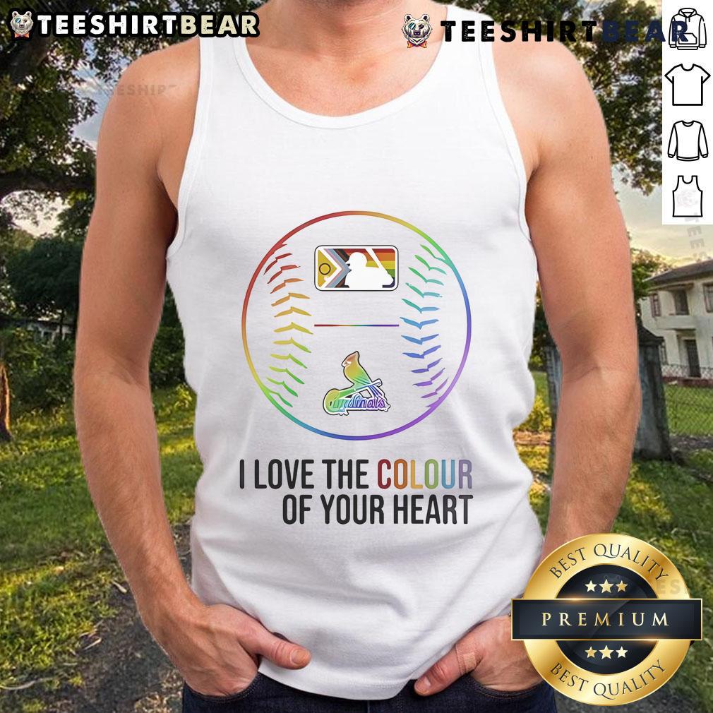 Alt Text: Official St. Louis Cardinals Pride Month 2025 tank top featuring 'I Love The Colour Of Your Heart' design.