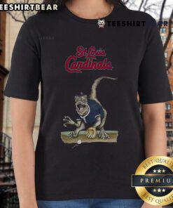 Official St. Louis Cardinals Tiny Turnip Velociraptor Ladies Tee featuring a playful dinosaur design for fans.