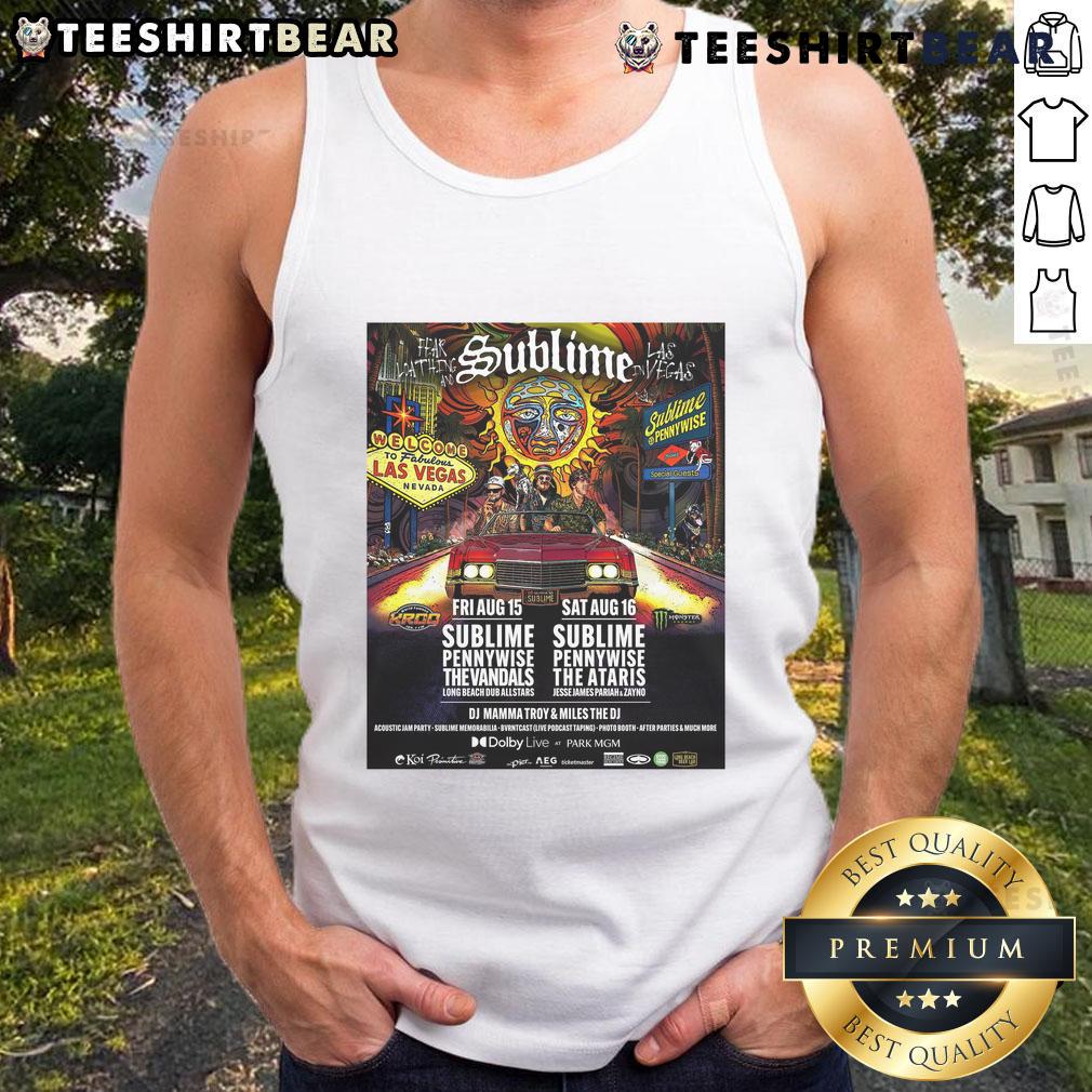 Official Sublime tank top from the Dolby Live concert in Las Vegas, August 15, 2025, showcasing vibrant band graphics.